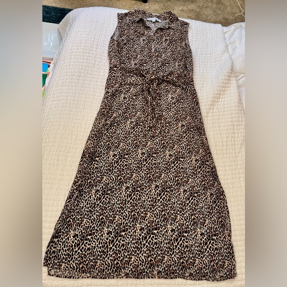 Emma & Michele Leopard Print Maxi Shirt Dress | Soft Rayon | Safari Chic Size S - Picture 6 of 10